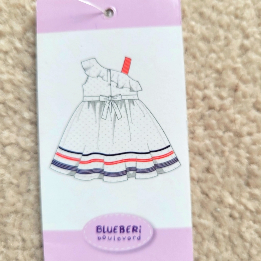 NWT Blueberi Boulevard Girls White Dress with Red and Navy Accents - Size 6 - Picture 4 of 6